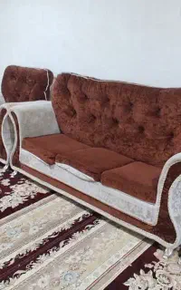 مبل هفت نفره کرم و قهوه ای