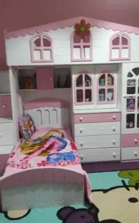 تخت دو طبقه کلبه صورتی