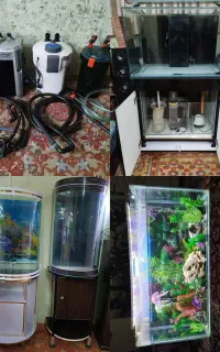 آکواریوم معمولی و خم آبشور و فیلتر سطلی و ال ای دی