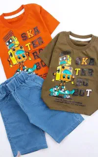 تیشرت و شلوارک جین ربات