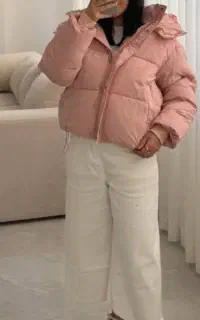 کاپشن صورتی پفکی