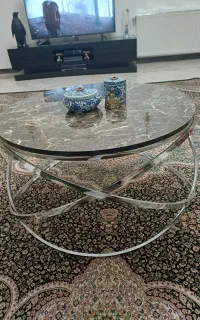 میز جلو مبلی بدنه استیل رویه چوب طرح سنگ