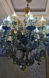 لوستر برنجی آویز ۱۶ شعله (۸ شاخه دو شعله)