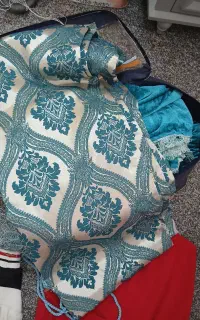 شال پرده ابی فیروزه ای ۳ لایه