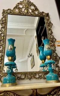 آیینه کنسول برنز وشمعدان شاه عباسی