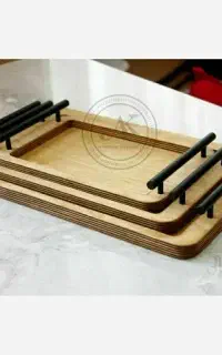 سینی پذیرایی چوبی (دسته فلزی) - ضدآب و باکیفیت
