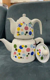کتری قوری لعابی گلدار