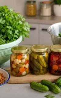پاک کردن سبزی و آماده کردن ترشی جات