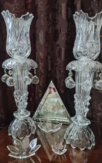 شمعدان کریستال اصل بوهمیا چک با تراش خورشیدی