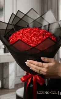 دسته گل روبانی قرمز جذاب مناسب مجالس و کادو