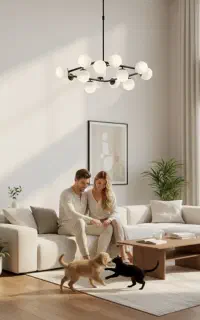 لوستر ۱۶ شعله مولکولی مربع برند OWL حباب شیشه ای