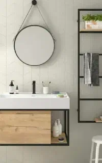 روشویی دیواری مدرن چوب وفلز مشکی صنایع فلزی دانیال