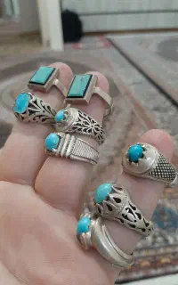 هشت عدد انگشتر فیروزه نیشابور رکاب دست‌ساز نونو