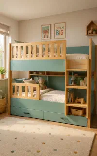 تخت دوطبقه پله‌دار  کتابخانه‌دار و کشودار
