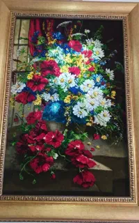 تابلو فرش دستبافت طرح گل و گلدون سایز ۵۲در ۷۵