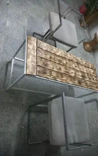 دوعددمیزکافه و۲عدد صندلی استیل و صندلی تاشو اصلاح