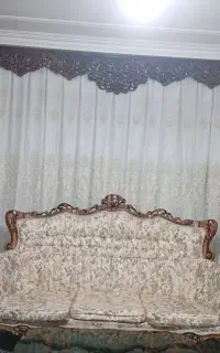 پرده و زیر پرده حریر ۵متری   با شال قهوه ای ترک .