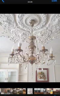 لوستر ۶ شعله طلایی دودی آویز کریستالی