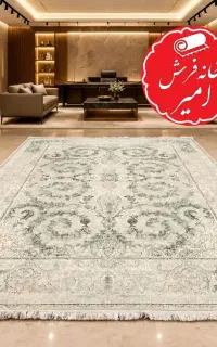 فرش ماشینی طرح جانان سایز 12متر رنگ کرم سبز