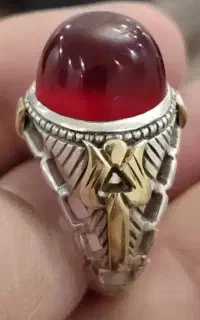 انگشتر نقره دستساز دو مهر سعادت بغل لاله سنگ عقیق