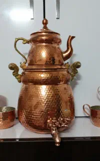 کتری قوری مس همراه شش لیوان مس