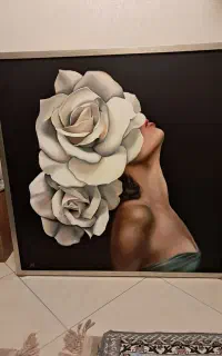 تابلو نقاشی طرح بانو و گل