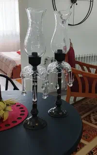 یک جفت شمعدان کریستال تراشکاری شده