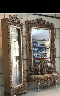 آینه و کنسول وساعت ایستاده طلایی