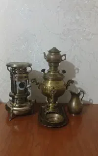 سرویس سماور مسی و چراغ آهنی و گرسوز قدیمی