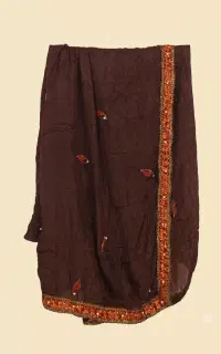شال هندی قهوه ای منجق دوزی در حد نو
