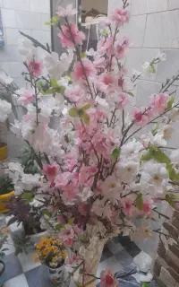 ۱۴ شاخه گل شکوفه مصنوعی بهاری با گلدان سالم