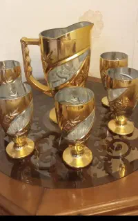 پارچ و لیوان عتیقه قدیمی خیلی قدیمی طلا کوب