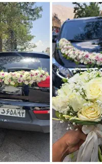 گل آرایی ماشین عروس و دسته گل عروس درب منزل