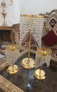 ست کامل آباژور استیل طلایی و شمعدانی نو