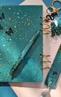 ست دفتر ، خودکار و بوکمارک رزینی