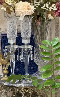 یک جفت شمعدان بلند کریستال چک
