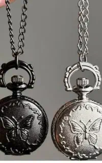 ساعت جیبی و گردنی طرح پروانه مشکی