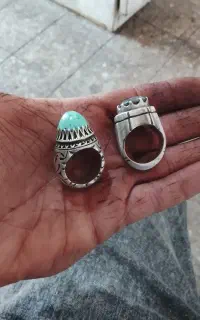دو عدد انگشتر دست ساز یک فیروزه یکی موزلایت