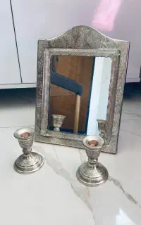 آینه و شمعدان نقره نما قلمزنی