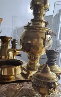 ست سماور ذغالی جنس برنجی به همراه ملزومات