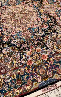 یک جفت فرش تمام ابریشم سالاری متن مشکی