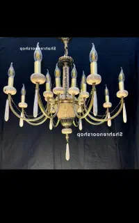لوستر سرشاخه سنگی شانزده شعله سنگ وسط بزرگتر برنجی