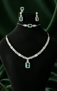 سرویس نقره وارداتی با نگین سبز