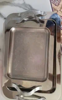دوعدد سینی استیل سایز بزرگوکوچک و اردوخوری