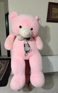 خرس عروسکی صورتی ۱۳۰ سانتی فوق‌العاده زیبا و تمیز