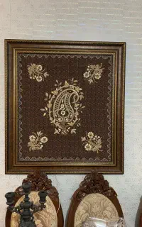 تابلو ترمه قدیمی سرمه‌دوزی شده( تماماً دست دوز)