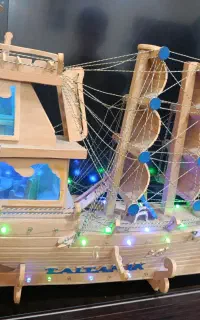 کشتی دکوری چوبی با لامپ ریسه ای