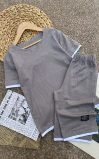 ست تیشرت و شلوارک یقه کوبایی بچهگانه پوشاک مهراب