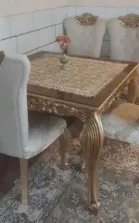 میز وصندلی نهارخوری 4نفره چوب روسی رنگ کرم