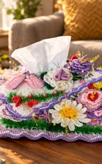 جای دستمال کاغذی بافتنی عروس